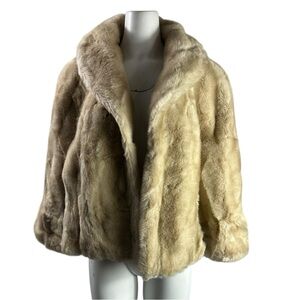 Tissavel Pile Vintage French Faux Fur Lined Open Poncho Coat Cape One Size